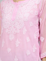 Load image into Gallery viewer, Seva Chikan Hand Embroidered Pink Georgette Lucknowi Chikankari Top With Slip