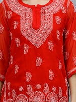 Load image into Gallery viewer, Seva Chikan Hand Embroidered Georgette Lucknowi Chikankari Top With Slip