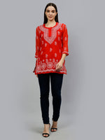 Load image into Gallery viewer, Seva Chikan Hand Embroidered Georgette Lucknowi Chikankari Top With Slip