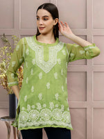 Load image into Gallery viewer, Seva Chikan Hand Embroidered Georgette Lucknowi Chikankari Top With Slip