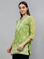 Load image into Gallery viewer, Seva Chikan Hand Embroidered Georgette Lucknowi Chikankari Top With Slip