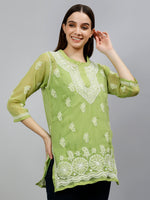 Load image into Gallery viewer, Seva Chikan Hand Embroidered Georgette Lucknowi Chikankari Top With Slip