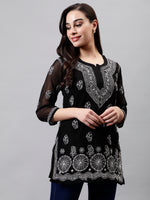 Load image into Gallery viewer, Seva Chikan Hand Embroidered Georgette Lucknowi Chikankari Top With Slip