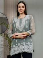 Load image into Gallery viewer, Seva Chikan Hand Embroidered Georgette Lucknowi Chikankari Top With Slip
