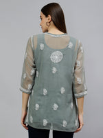 Load image into Gallery viewer, Seva Chikan Hand Embroidered Georgette Lucknowi Chikankari Top With Slip