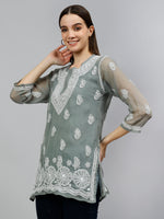 Load image into Gallery viewer, Seva Chikan Hand Embroidered Georgette Lucknowi Chikankari Top With Slip