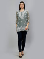 Load image into Gallery viewer, Seva Chikan Hand Embroidered Georgette Lucknowi Chikankari Top With Slip