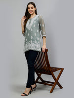 Load image into Gallery viewer, Seva Chikan Hand Embroidered Georgette Lucknowi Chikankari Top With Slip