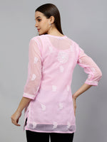 Load image into Gallery viewer, Seva Chikan Hand Embroidered Georgette Lucknowi Chikankari Top With Slip
