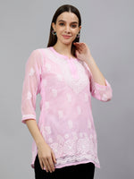 Load image into Gallery viewer, Seva Chikan Hand Embroidered Georgette Lucknowi Chikankari Top With Slip
