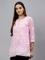 Load image into Gallery viewer, Seva Chikan Hand Embroidered Georgette Lucknowi Chikankari Top With Slip