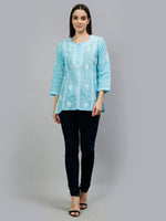 Load image into Gallery viewer, Seva Chikan Hand Embroidered Terivoil Cotton Lucknowi Chikankari Top