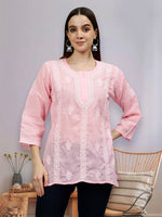 Load image into Gallery viewer, Seva Chikan Hand Embroidered Terivoil Cotton Lucknowi Chikankari Top