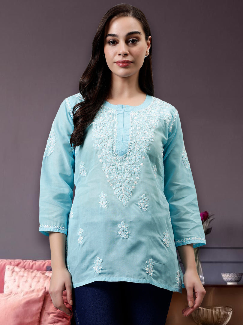 Seva Chikan Hand Embroidered Terivoil Cotton Lucknowi Chikankari Top