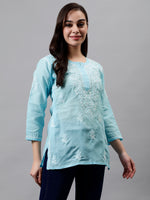 Load image into Gallery viewer, Seva Chikan Hand Embroidered Terivoil Cotton Lucknowi Chikankari Top