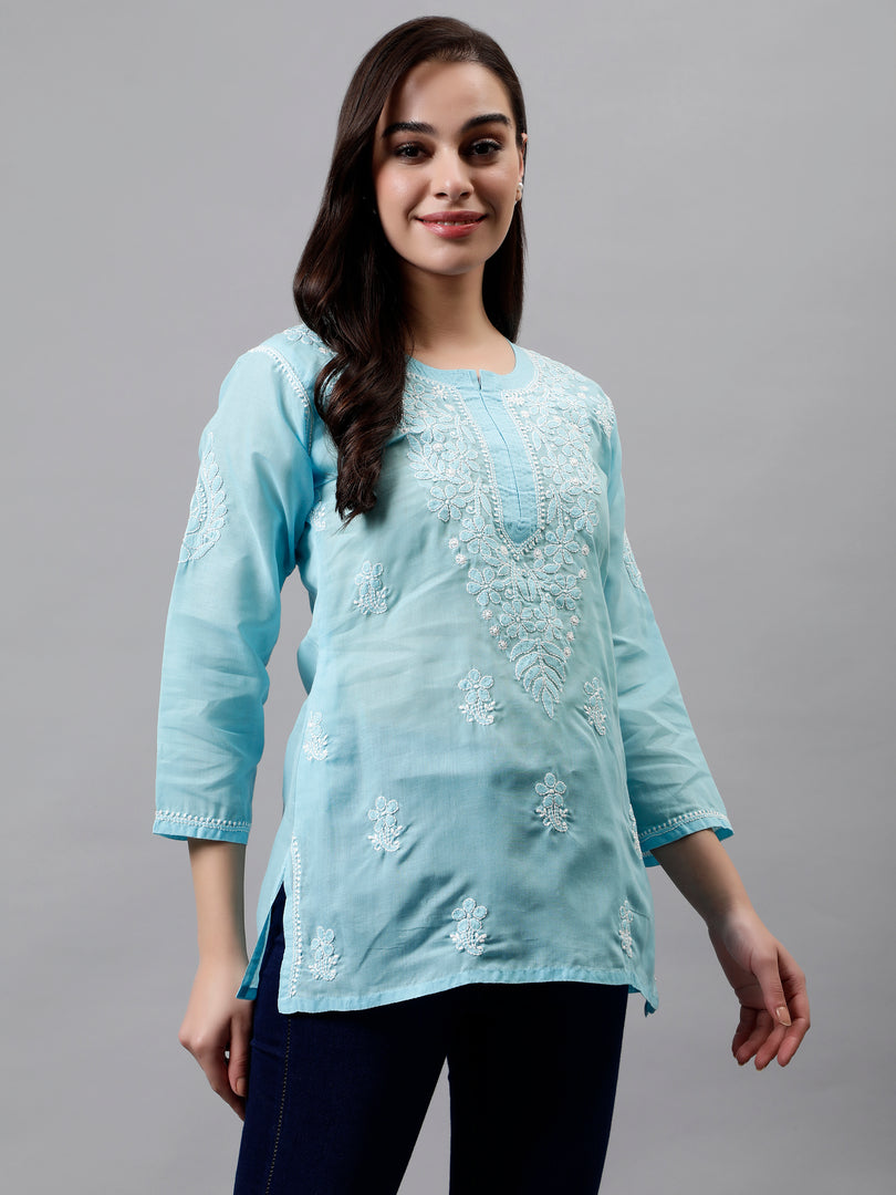 Seva Chikan Hand Embroidered Terivoil Cotton Lucknowi Chikankari Top