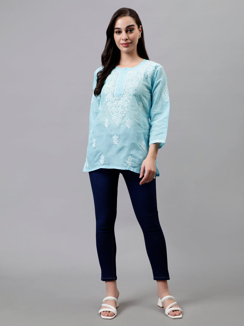Seva Chikan Hand Embroidered Terivoil Cotton Lucknowi Chikankari Top
