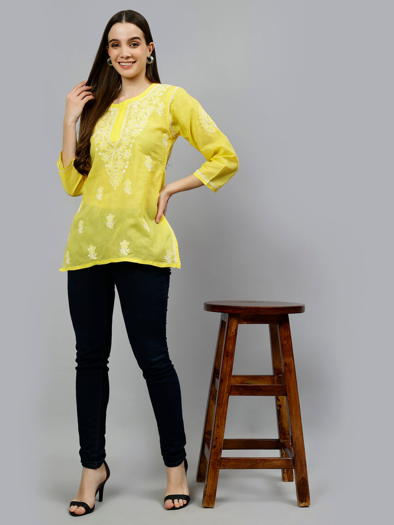 Seva Chikan Hand Embroidered Terivoil Cotton Lucknowi Chikankari Top