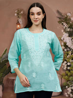 Load image into Gallery viewer, Seva Chikan Hand Embroidered Terivoil Cotton Lucknowi Chikankari Top
