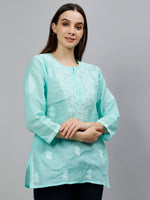 Load image into Gallery viewer, Seva Chikan Hand Embroidered Terivoil Cotton Lucknowi Chikankari Top