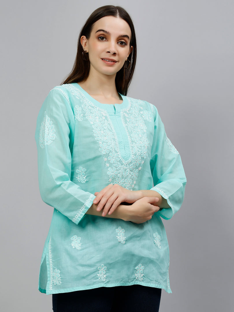 Seva Chikan Hand Embroidered Terivoil Cotton Lucknowi Chikankari Top