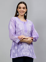 Load image into Gallery viewer, Seva Chikan Hand Embroidered Terivoil Cotton Lucknowi Chikankari Top