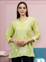 Load image into Gallery viewer, Seva Chikan Hand Embroidered Terivoil Cotton Lucknowi Chikankari Top