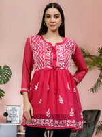 Load image into Gallery viewer, Seva Chikan Hand Embroidered Georgette Lucknowi Chikankari Top With Slip