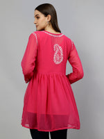 Load image into Gallery viewer, Seva Chikan Hand Embroidered Georgette Lucknowi Chikankari Top With Slip