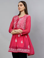 Load image into Gallery viewer, Seva Chikan Hand Embroidered Georgette Lucknowi Chikankari Top With Slip