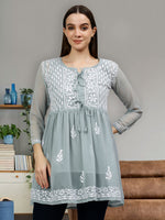 Load image into Gallery viewer, Seva Chikan Hand Embroidered Georgette Lucknowi Chikankari Top With Slip