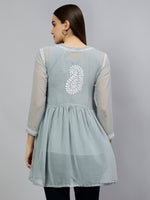 Load image into Gallery viewer, Seva Chikan Hand Embroidered Georgette Lucknowi Chikankari Top With Slip