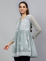 Load image into Gallery viewer, Seva Chikan Hand Embroidered Georgette Lucknowi Chikankari Top With Slip