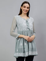 Load image into Gallery viewer, Seva Chikan Hand Embroidered Georgette Lucknowi Chikankari Top With Slip