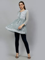 Load image into Gallery viewer, Seva Chikan Hand Embroidered Georgette Lucknowi Chikankari Top With Slip