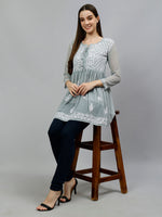 Load image into Gallery viewer, Seva Chikan Hand Embroidered Georgette Lucknowi Chikankari Top With Slip