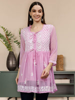 Load image into Gallery viewer, Seva Chikan Hand Embroidered Georgette Lucknowi Chikankari Top With Slip