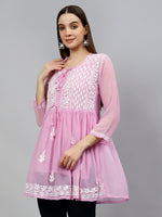 Load image into Gallery viewer, Seva Chikan Hand Embroidered Georgette Lucknowi Chikankari Top With Slip