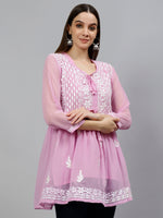 Load image into Gallery viewer, Seva Chikan Hand Embroidered Georgette Lucknowi Chikankari Top With Slip