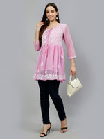 Load image into Gallery viewer, Seva Chikan Hand Embroidered Georgette Lucknowi Chikankari Top With Slip