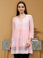 Load image into Gallery viewer, Seva Chikan Hand Embroidered Georgette Lucknowi Chikankari Top With Slip