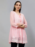 Load image into Gallery viewer, Seva Chikan Hand Embroidered Georgette Lucknowi Chikankari Top With Slip