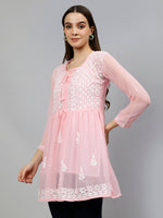 Load image into Gallery viewer, Seva Chikan Hand Embroidered Georgette Lucknowi Chikankari Top With Slip