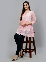 Load image into Gallery viewer, Seva Chikan Hand Embroidered Georgette Lucknowi Chikankari Top With Slip