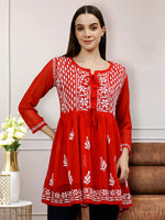 Load image into Gallery viewer, Seva Chikan Hand Embroidered Georgette Lucknowi Chikankari Top With Slip
