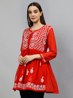 Load image into Gallery viewer, Seva Chikan Hand Embroidered Georgette Lucknowi Chikankari Top With Slip