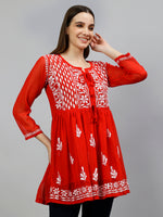 Load image into Gallery viewer, Seva Chikan Hand Embroidered Georgette Lucknowi Chikankari Top With Slip