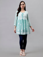 Load image into Gallery viewer, Seva Chikan Hand Embroidered Georgette Lucknowi Chikankari Top With Slip