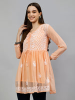 Load image into Gallery viewer, Seva Chikan Hand Embroidered Georgette Lucknowi Chikankari Top With Slip