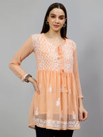 Load image into Gallery viewer, Seva Chikan Hand Embroidered Georgette Lucknowi Chikankari Top With Slip